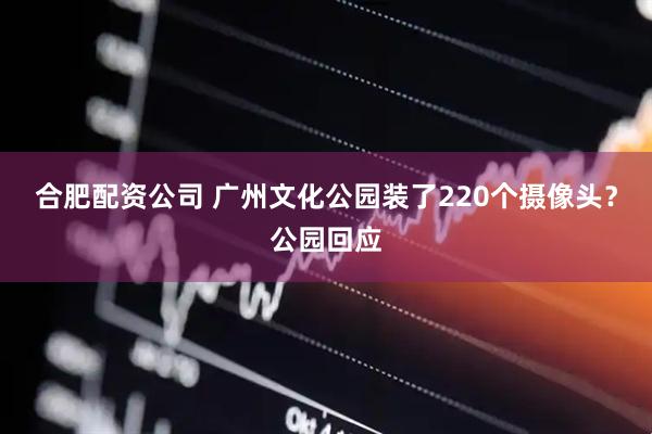 合肥配资公司 广州文化公园装了220个摄像头？公园回应